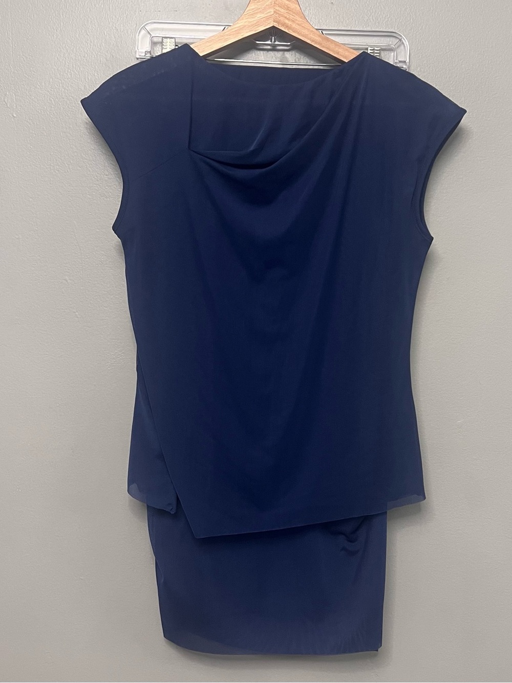 Isle Apparel Navy Blue Draped Two Piece Blouse & Pencil Skirt Set Small